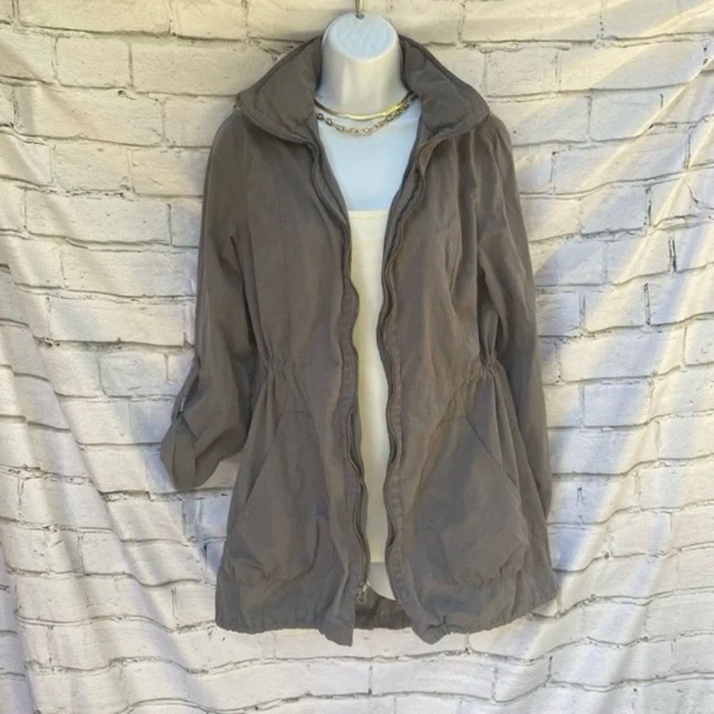 Mossimo Olive Water Resistant Utility Lightweight Zip Hooded Jacket Raincoat